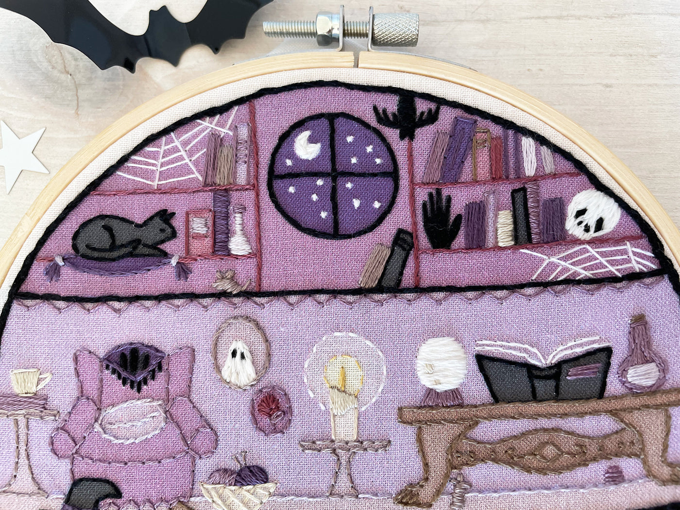 little magic house, Halloween Haunted Witch house Hand Embroidery Sampler