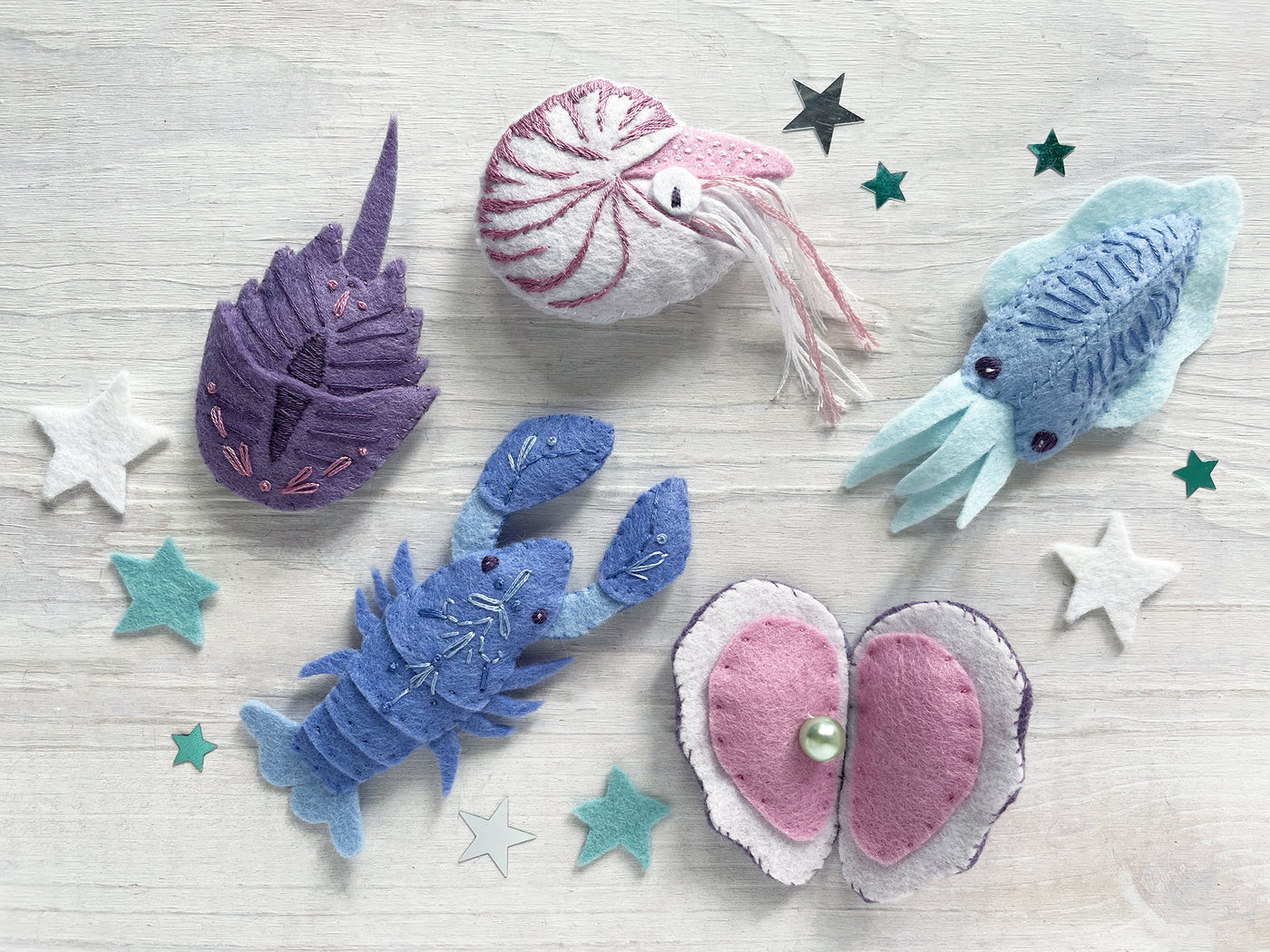 Mollusks and Crustaceans Sea Creatures, Felt Animals Plush Sewing Pattern