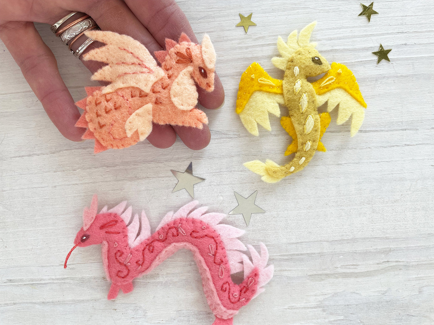 All 6 Baby Dragons Felt Animal Sewing patterns dragon rainbow