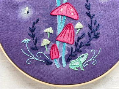 Mushroom Glow Hand Embroidery Fabric Sampler
