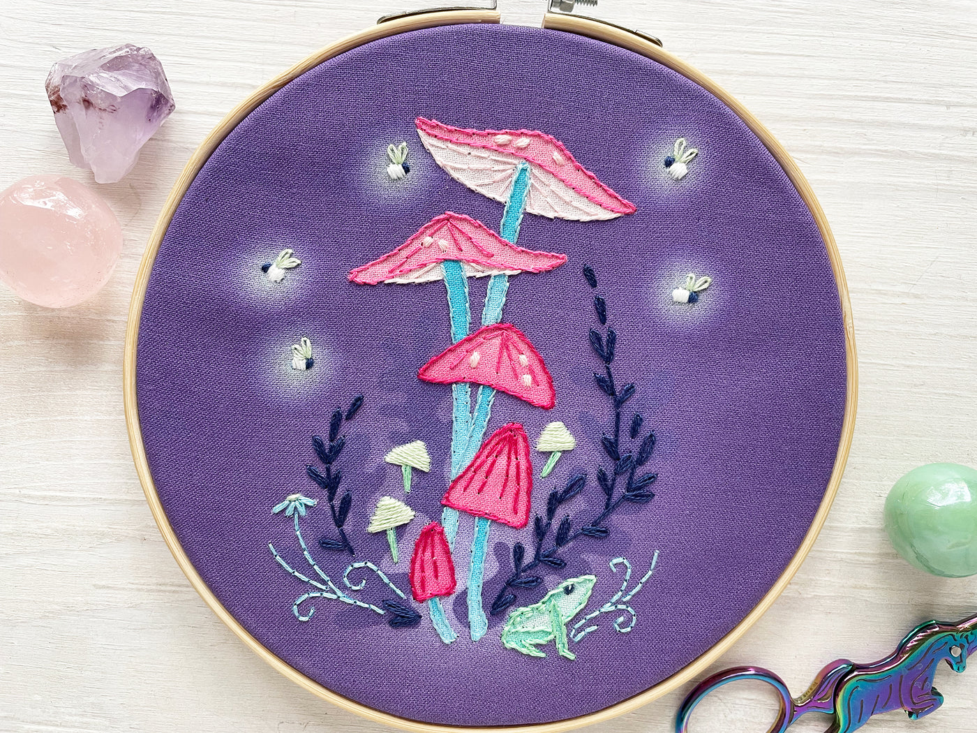 Mushroom Glow Hand Embroidery Fabric Sampler