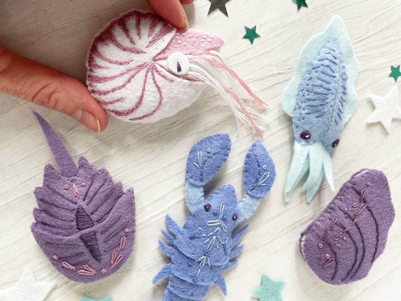 Mollusks and Crustaceans Sea Creatures, Felt Animals Plush Sewing Pattern