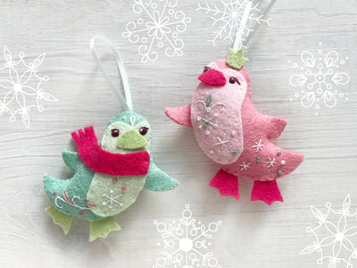 Felt Christmas Penguin Ornaments sewing pattern PDF download