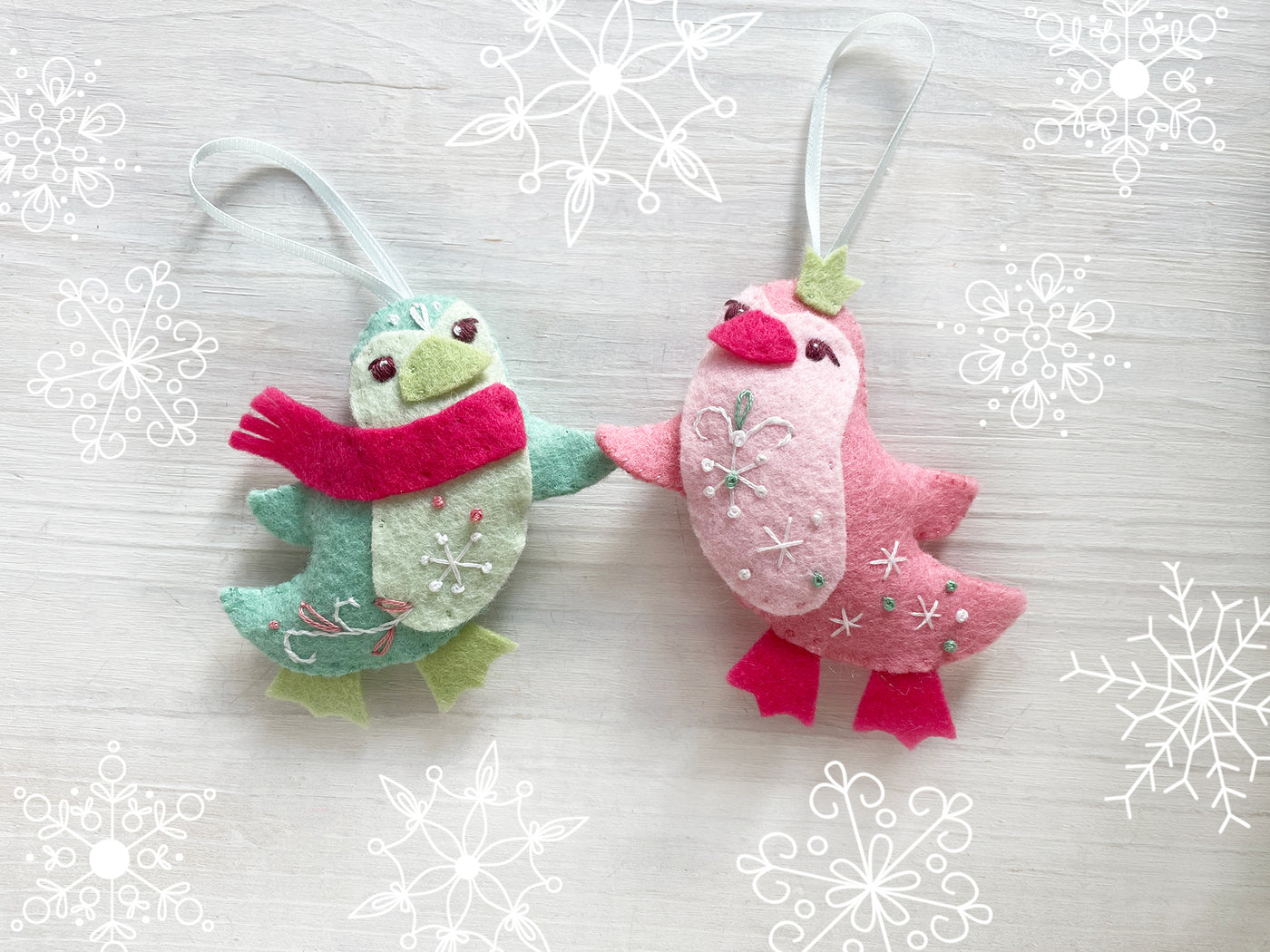 Felt Christmas Penguin Ornaments sewing pattern PDF download