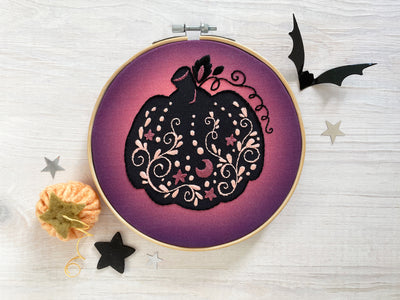 Intricate Pumpkin Halloween Hand Embroidery Sampler
