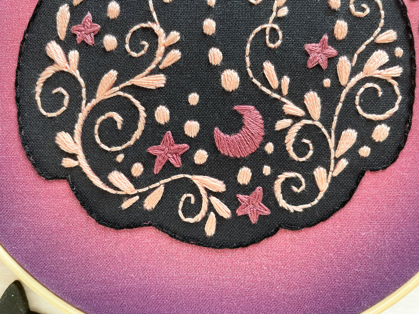 Intricate Pumpkin Halloween Hand Embroidery Sampler