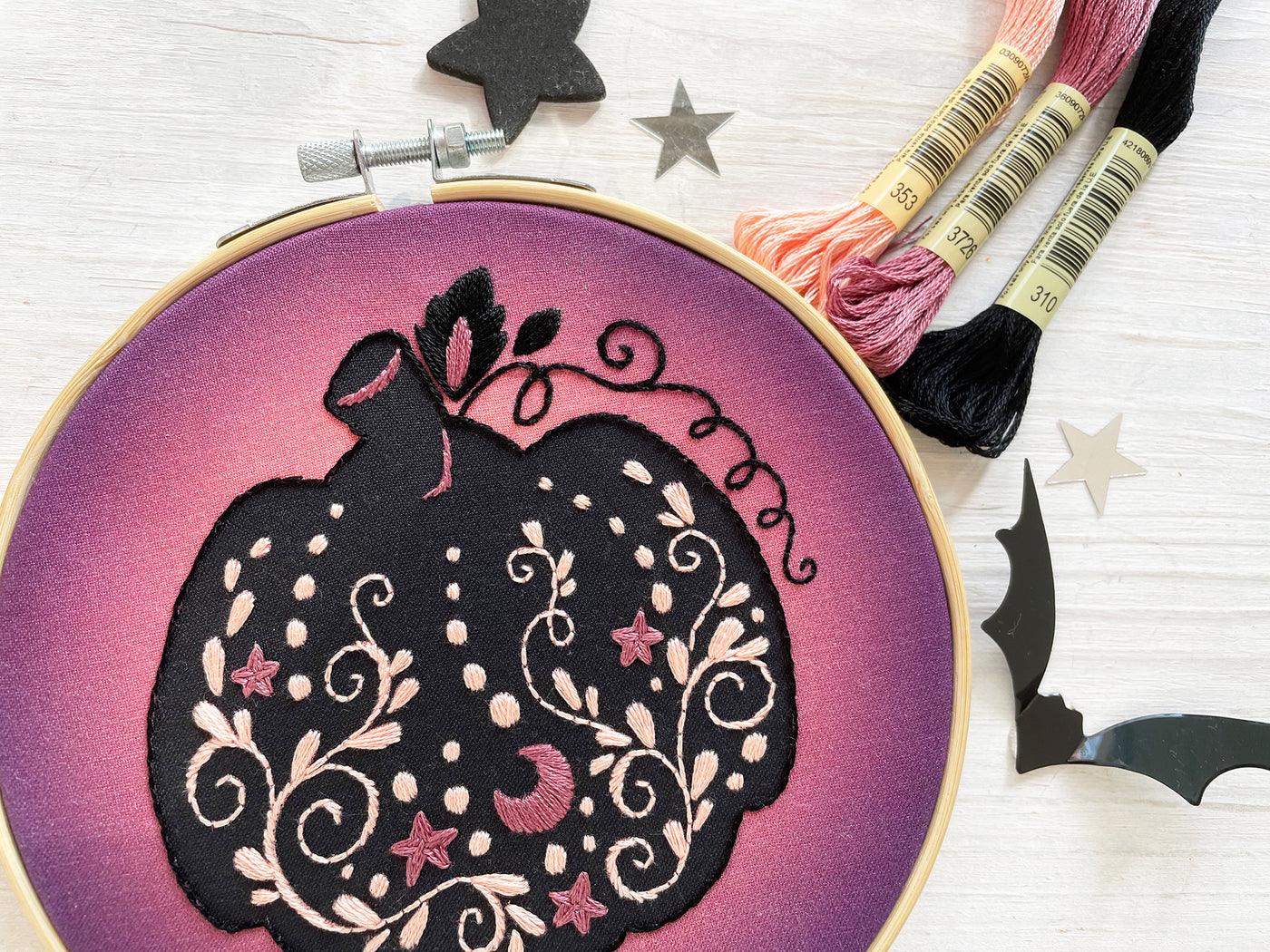 Intricate Pumpkin Halloween Hand Embroidery Sampler