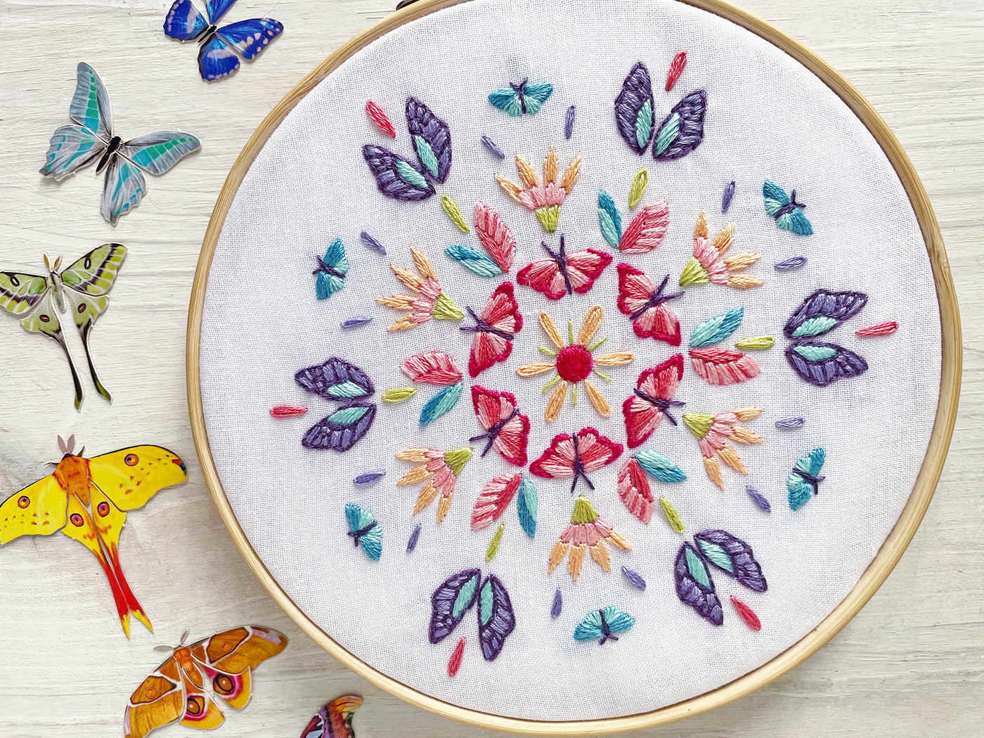 Summer Seasonal Mandala hand embroidery fabric sampler