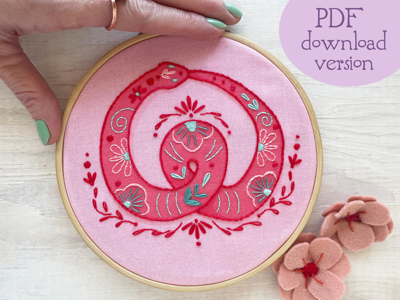 Year of the Snake Hand Embroidery pattern PDF download
