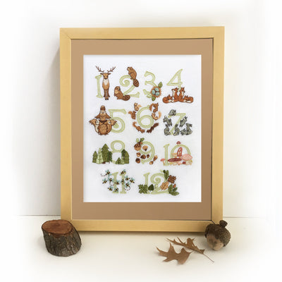 Woodland 123 Numbers hand embroidery pattern, forest animals