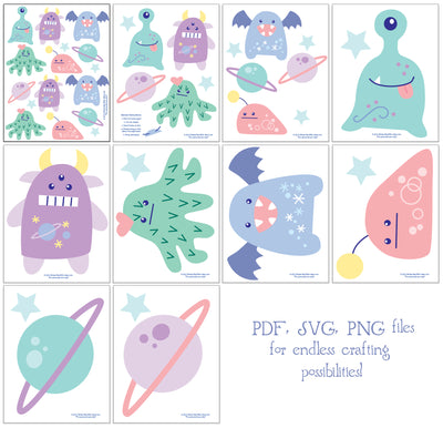 Aliens and Monsters SVG Printables, Outer Space, planets