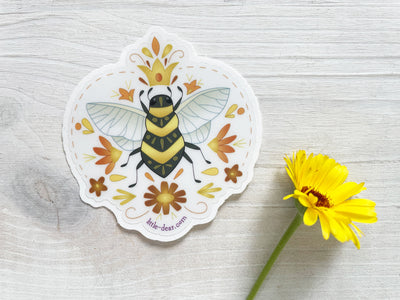 Clear Queen Bee and flowers transparent Vinyl Sticker