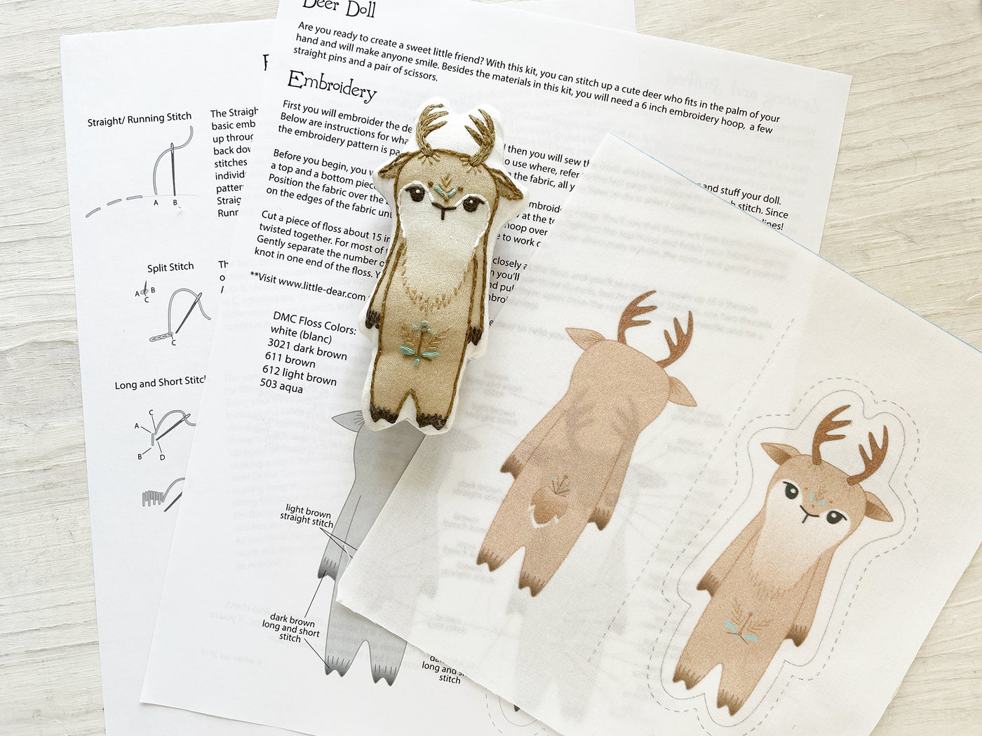 Little Deer Plush Doll Hand Embroidery cut and sew fabric