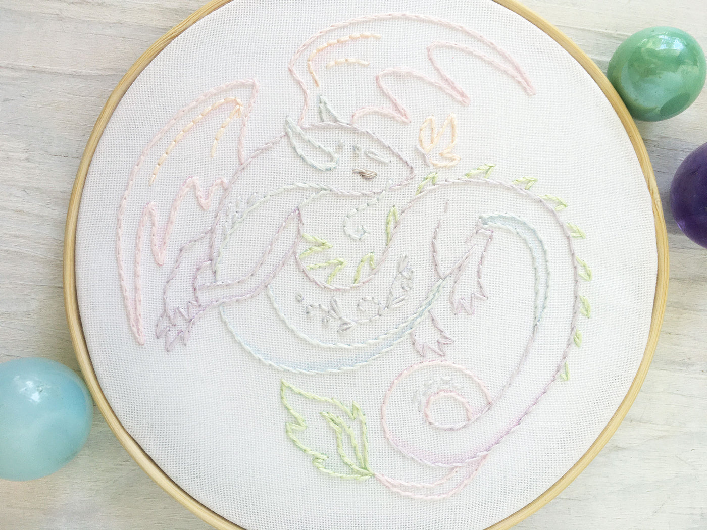 Pastel Dragon Beginner Hand Embroidery Sampler