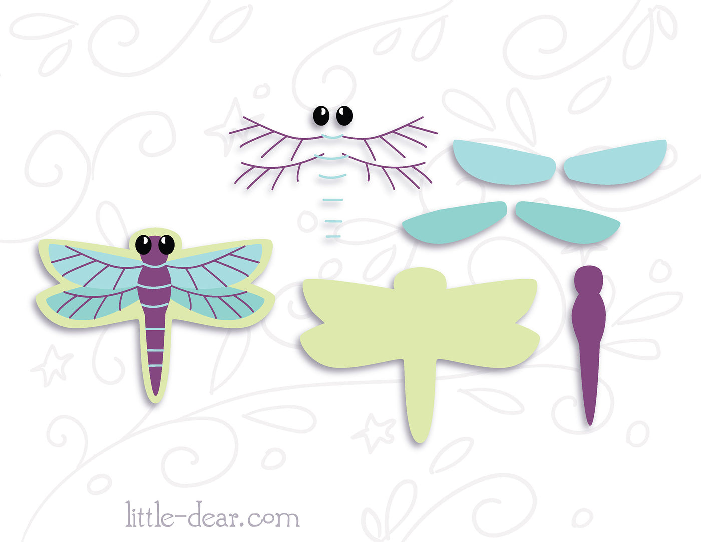 SVG Dragonfly cut file for Cricut, Silhouette, PNG, JPG cute bug clip art