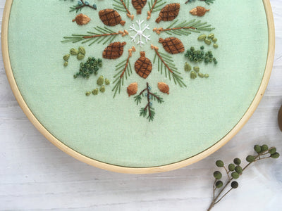 Evergreen Mandala Hand Embroidery fabric sampler
