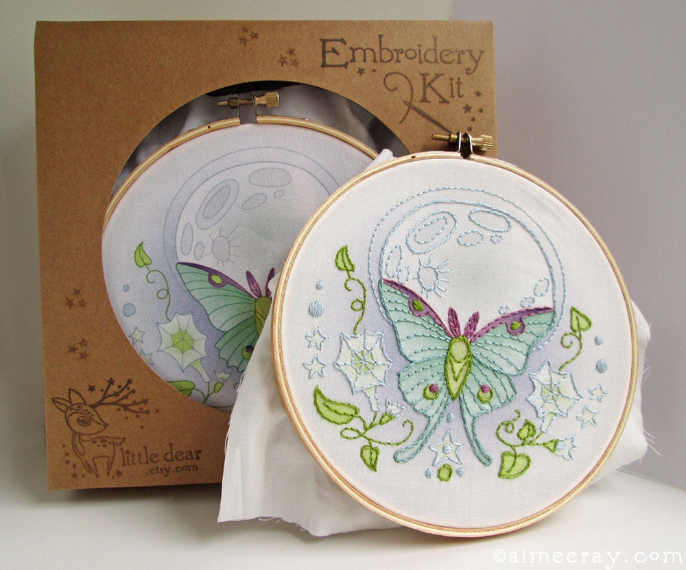 Luna Moth Butterfly Hand Embroidery Kit