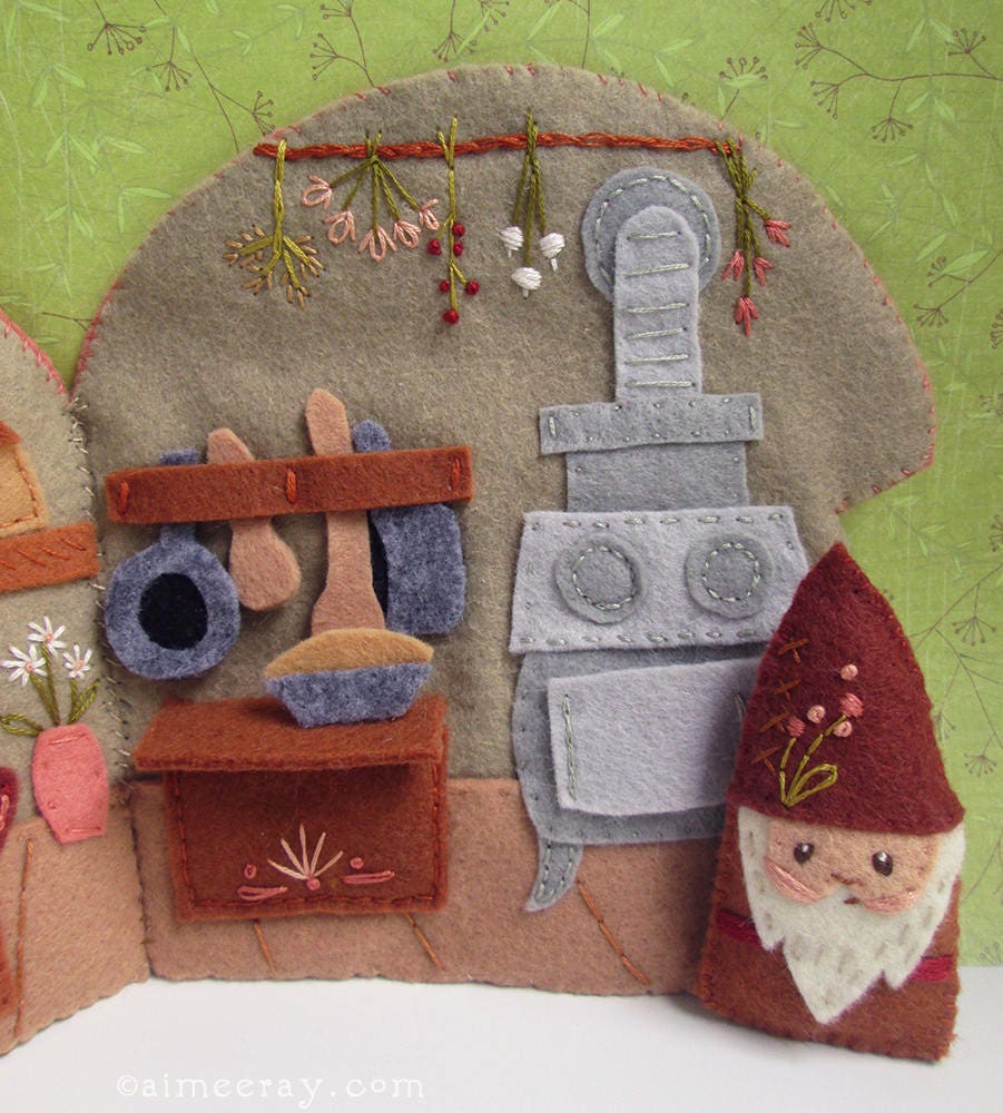 Cozy Mushroom Cottage Quiet Book Sewing Pattern for felt gnome house