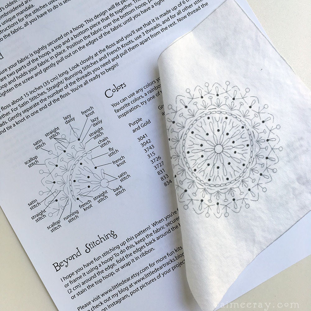 Mini Mandala Beginner Hand Embroidery fabric Sampler