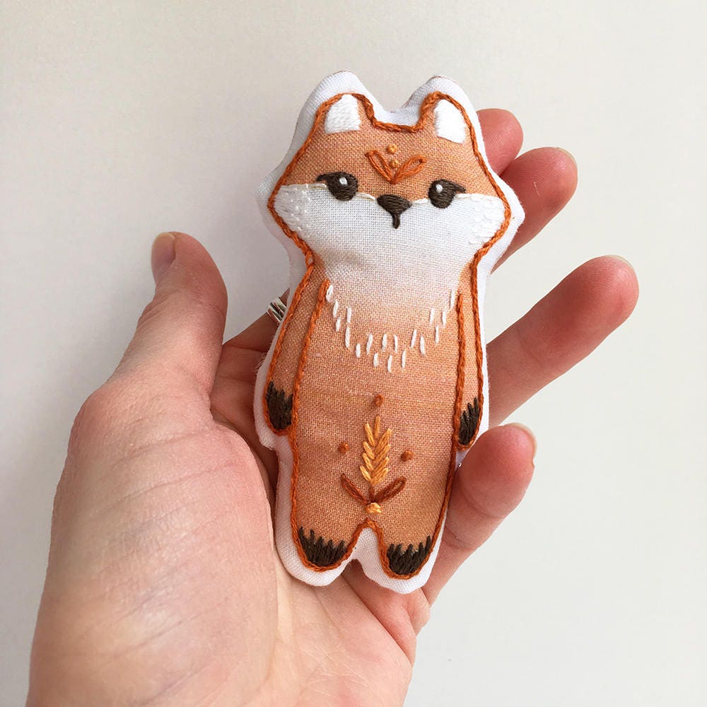 Fox Plush cut and sew doll Woodland Animal with hand embroidery