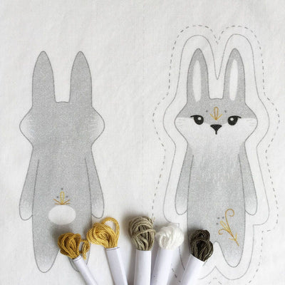 Bunny Plush with Hand Embroidery cut and sew doll