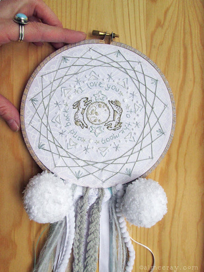 I Love You to the Moon and Back, Celestial Bunny mandala hand embroidery pattern