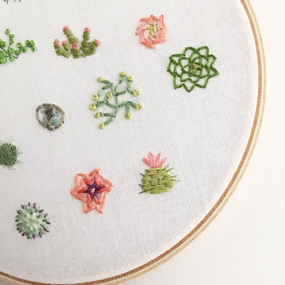 succulents embroidery designs Tiny Succulents Hand Embroidery pattern download, cactus and plant design
