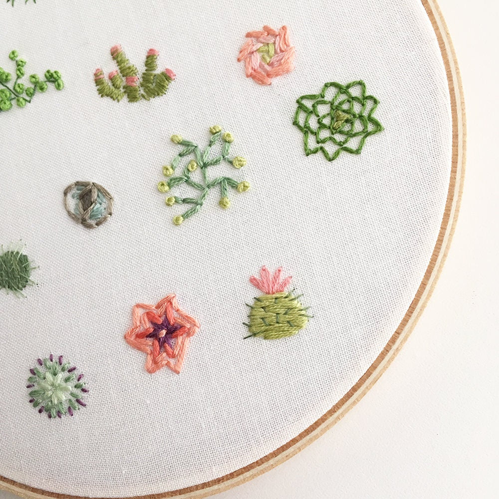 Tiny Succulents Hand Embroidery pattern download, cactus and plant design