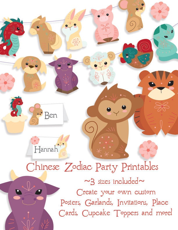 Chinese New Year Zodiac Animals printable SVG for party decor and crafting