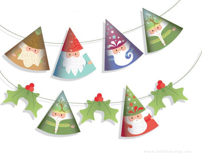 Printable Woodland Gnomes SVG stand up, garlands, Christmas Santa decorations