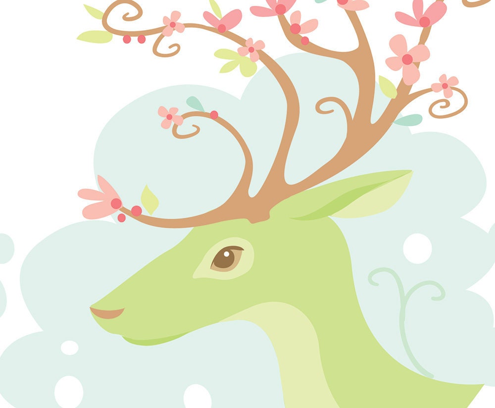 Spring Antlers deer printable wall art, Woodland Animals Spring decor