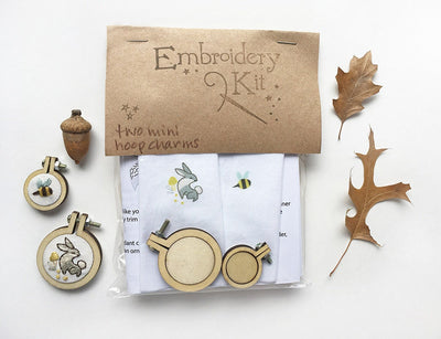 Mini Hand Embroidery Hoop Charms Kit, Bunny and Bee