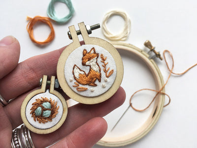 Mini Hand Embroidery Hoop Charms Kit, Fox and Nest