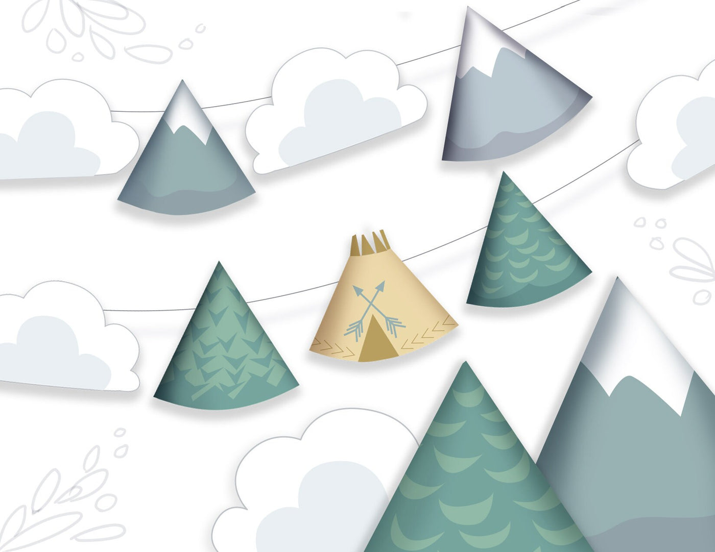 Mountain Adventure Printable Garland, Party Decorations with SVG