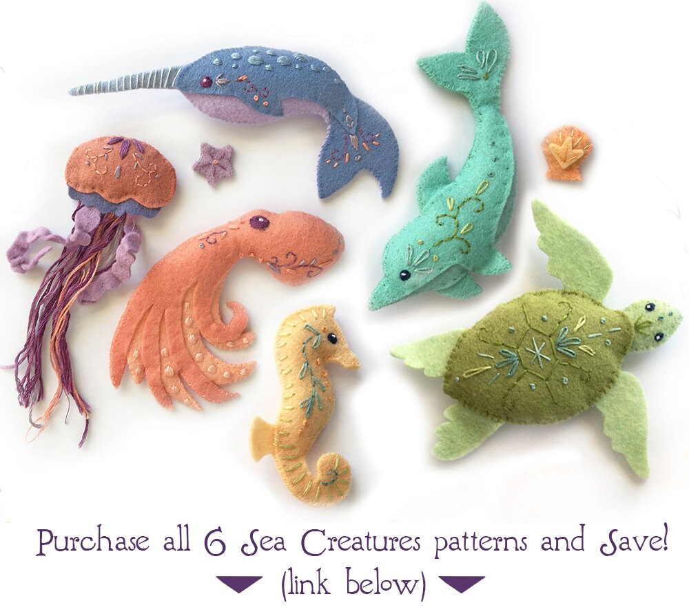 Sea Creatures Set 1, Felt Animals Plush Sewing Pattern