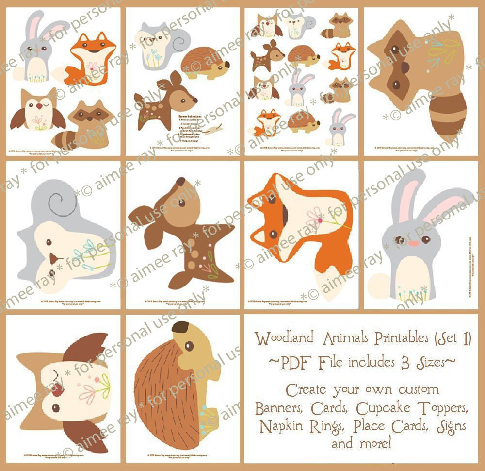Woodland Animals full set, printable and SVG party decor and craft files