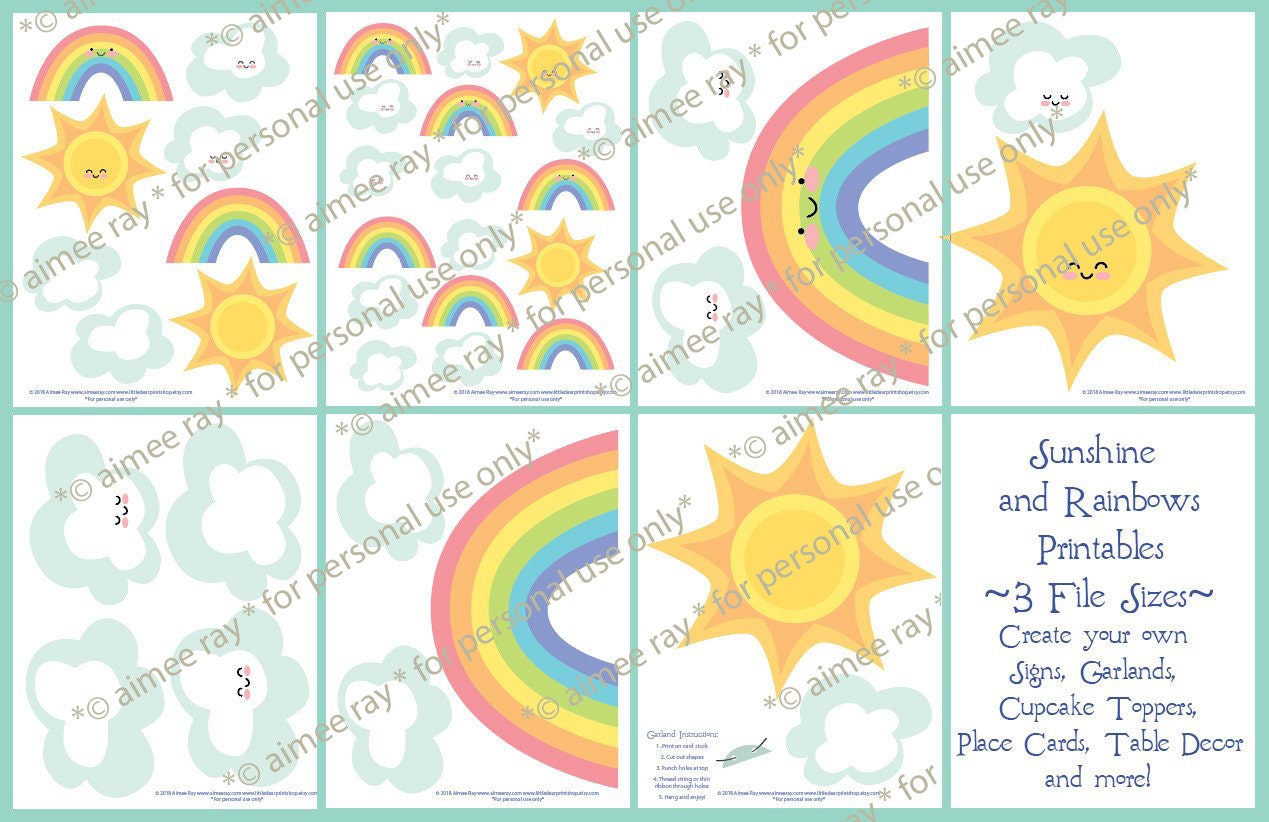 Happy Sunshine and Rainbows printable SVG party and craft files