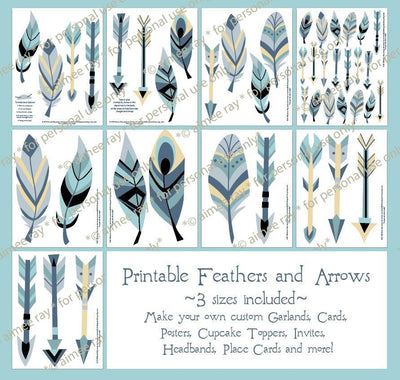 Blue Arrows and Feathers printable SVG craft files