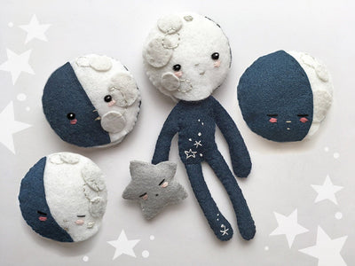 Moon Phases felt doll sewing pattern