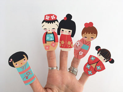 Printable Kokeshi Dolls Garland, finger puppets, cut file SVG