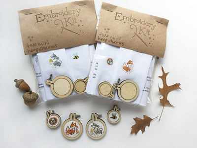 Mini Hand Embroidery Hoop Charms Kit, Fox and Nest