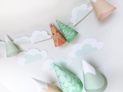Pastel Mountain Adventure printable SVG Garland and Party Decorations