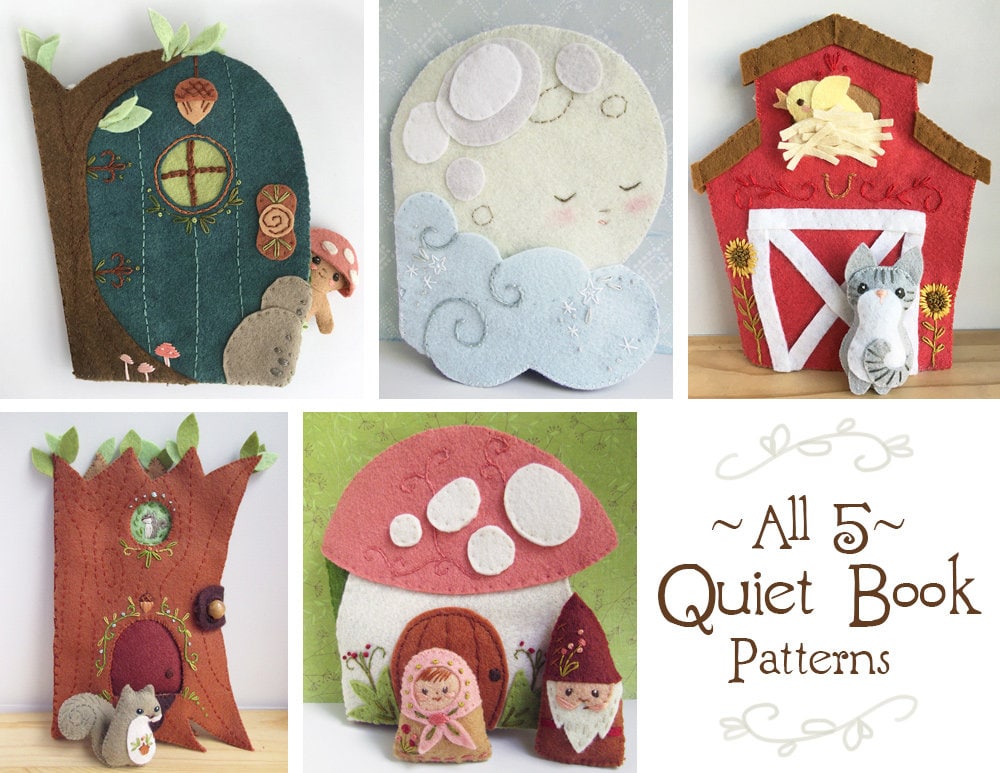 5 Felt Quiet Book Sewing Patterns with Felt Animals and dolls
