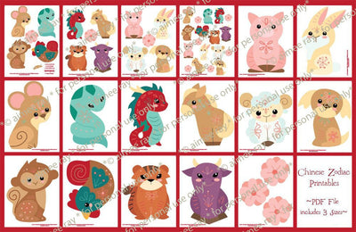 Chinese New Year Zodiac Animals printable SVG for party decor and crafting