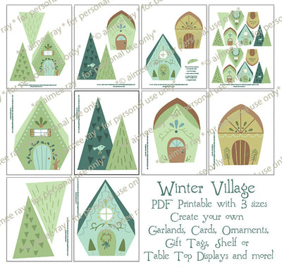 Christmas Village houses printable SVG winter and party decor