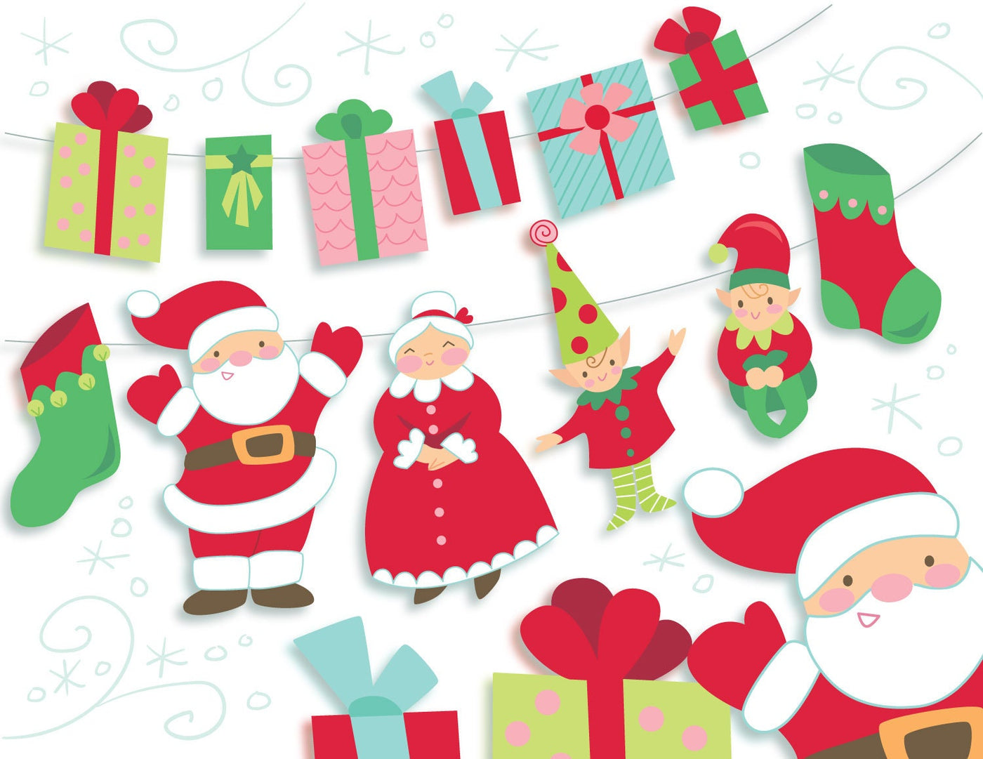 SVG Printable Santa Claus, Elves and Presents for Christmas