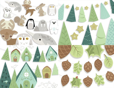 Four sets of Printable/ SVG Winter Wonderland Woodland Party Decorations
