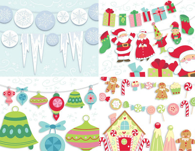Four sets of Printable/ SVG Christmas Party Decorations