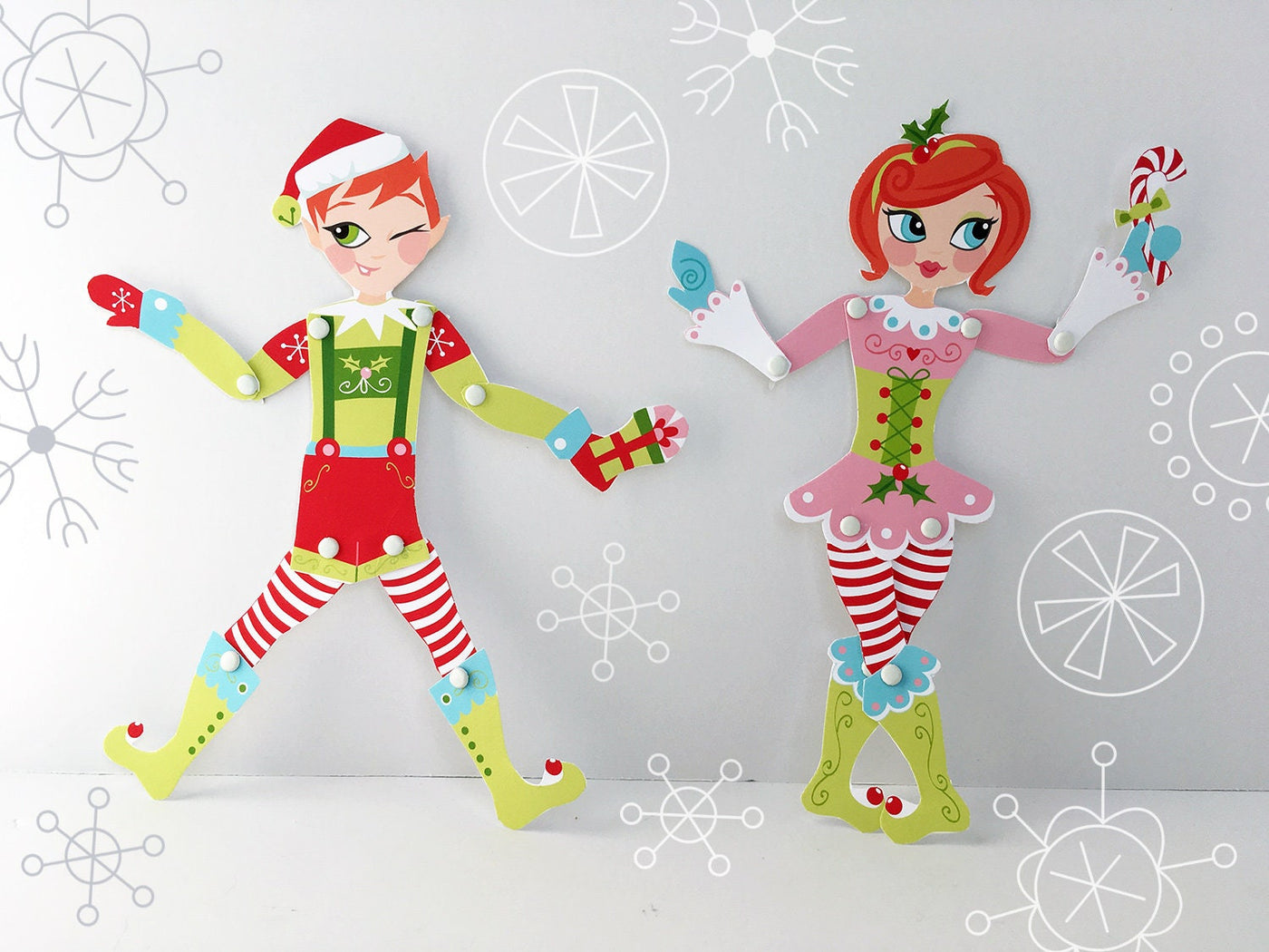 Christmas Elves DIY jointed paper dolls printable PDF