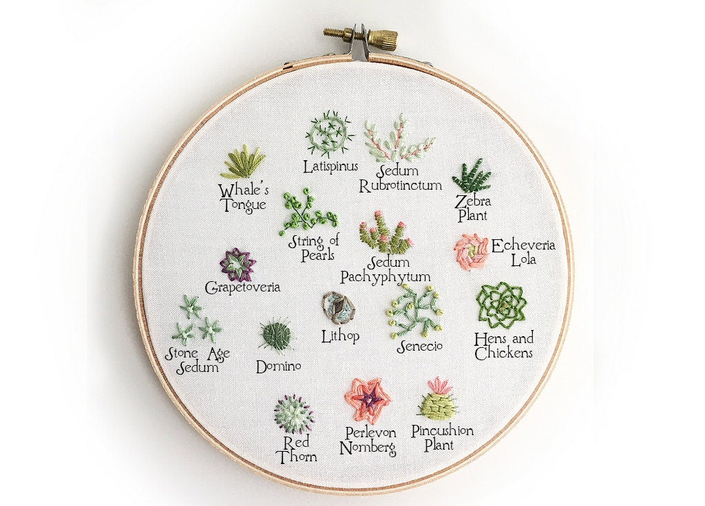 Tiny Succulents Hand Embroidery pattern download, cactus and plant design